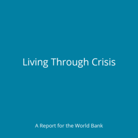 Alt="" Teal background, white text "Living Through Crisis"