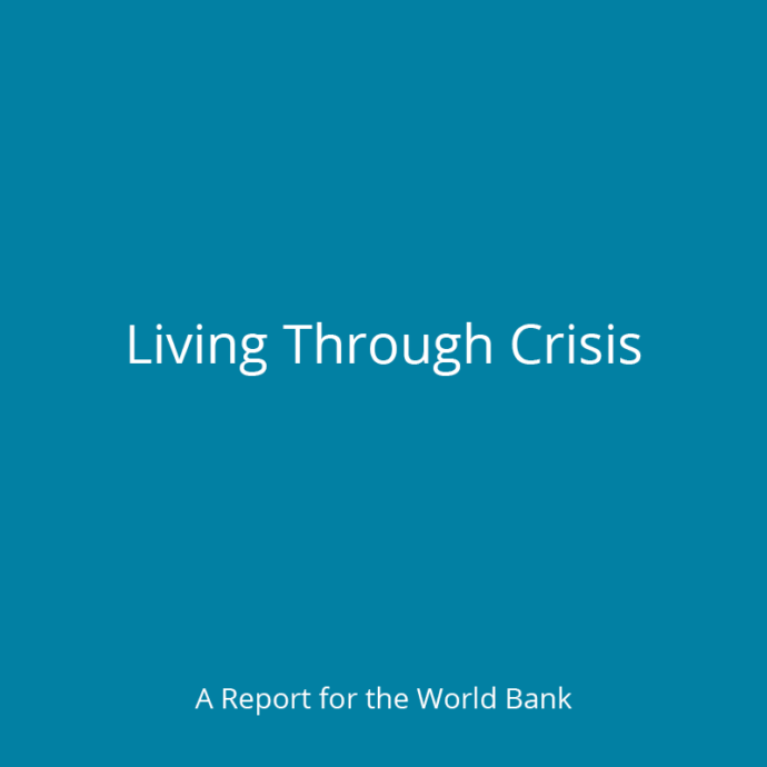 Alt="" Teal background, white text "Living Through Crisis"