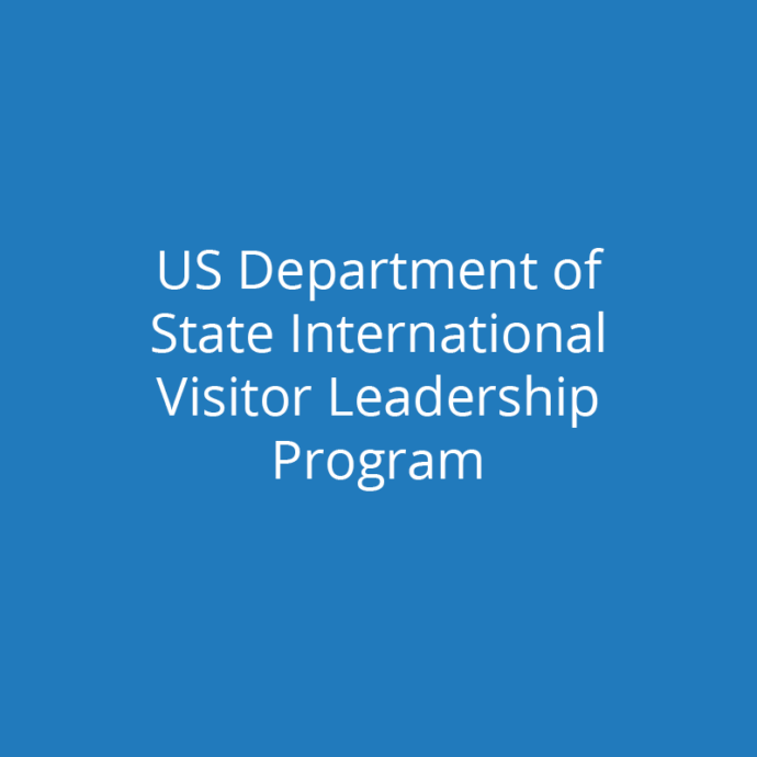 Alt="" Blue background, white text "US Dept. of State International Visitor Leadership Program"